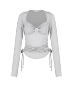 [illigo] BOW BOLERO SHIRRING TOP_GREY