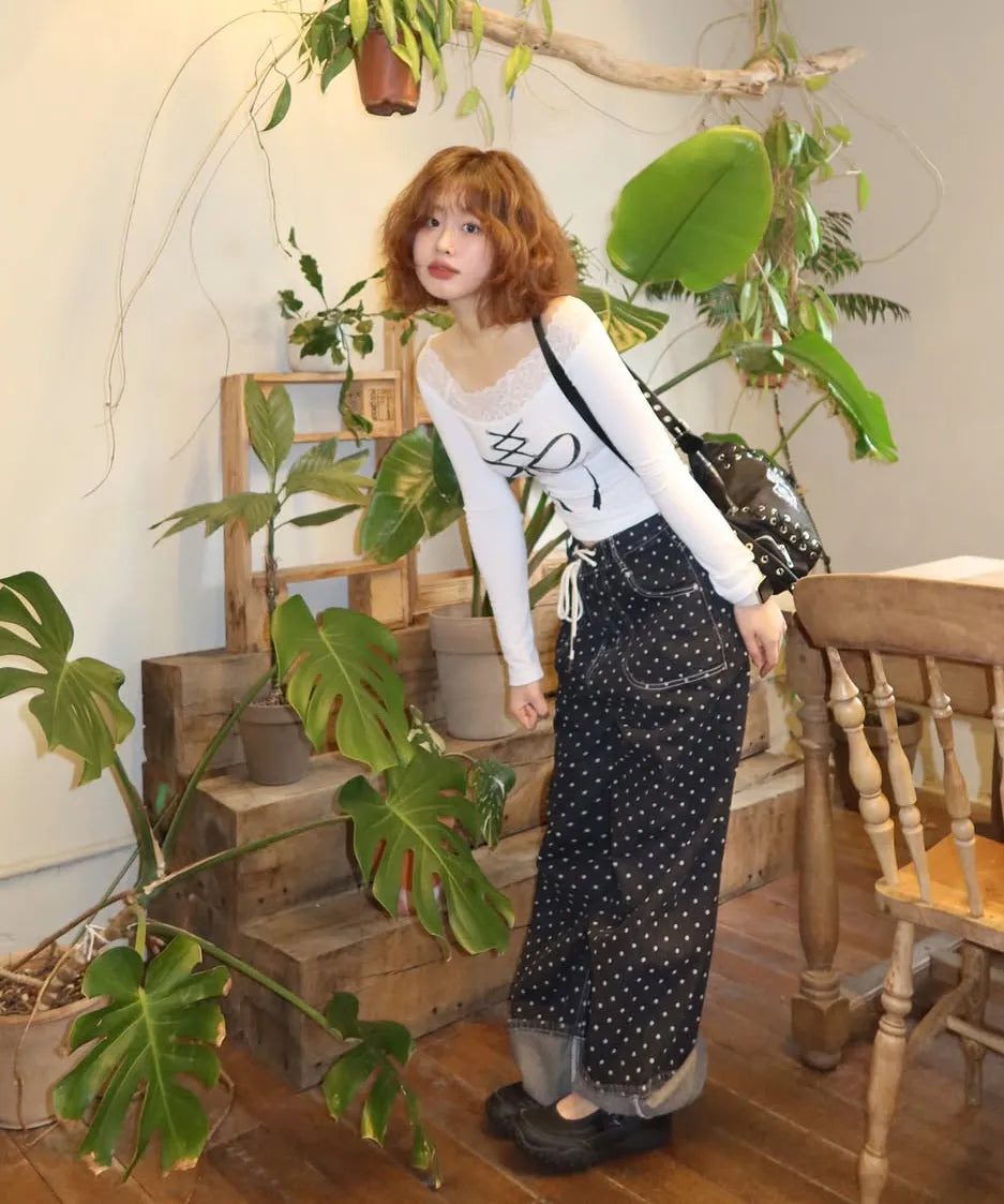 NASTY FANCY CLUB STRING DOT ROLL-UP PANTS / BLACK