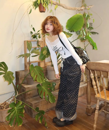 NASTY FANCY CLUB STRING DOT ROLL-UP PANTS / BLACK