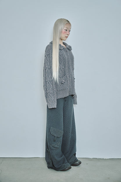 hugyourskin Popcorn knit zip-up (Charcoal)