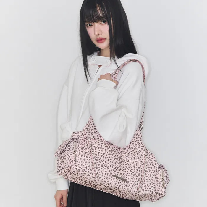 LOOP DOUBLE POCKET SHOULDER BAG - PINK LEOPARD