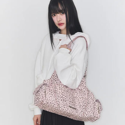 LOOP DOUBLE POCKET SHOULDER BAG - PINK LEOPARD