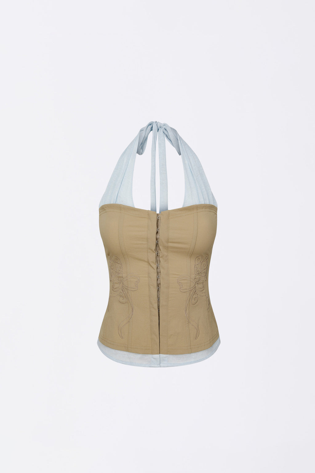 Farm Corset Halter Top Beige/Sky Blue