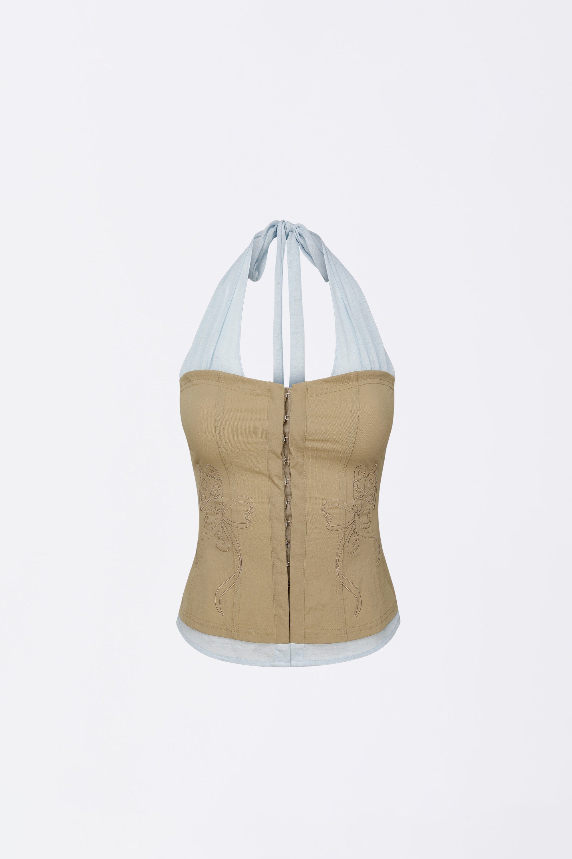 Farm Corset Halter Top Beige/Sky Blue