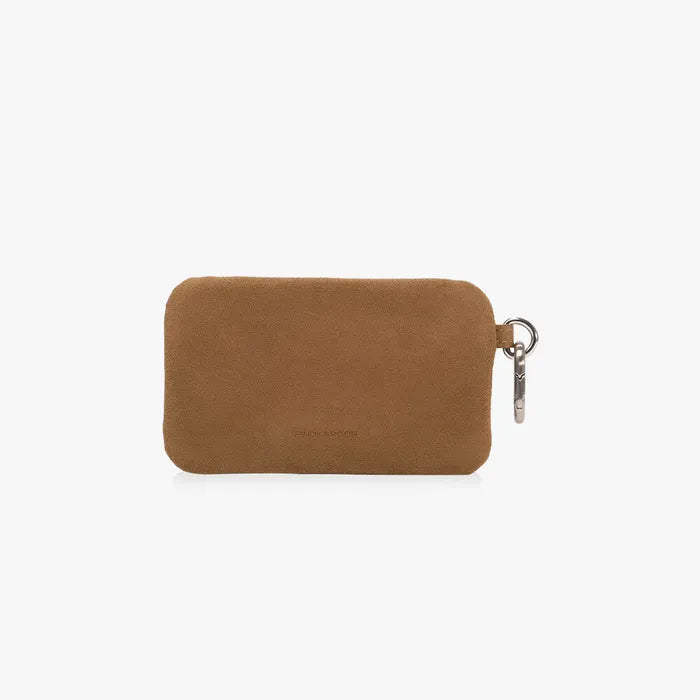 FINDKAPOOR FLOWER STUD FLAT POUCH - SUEDE CAMEL
