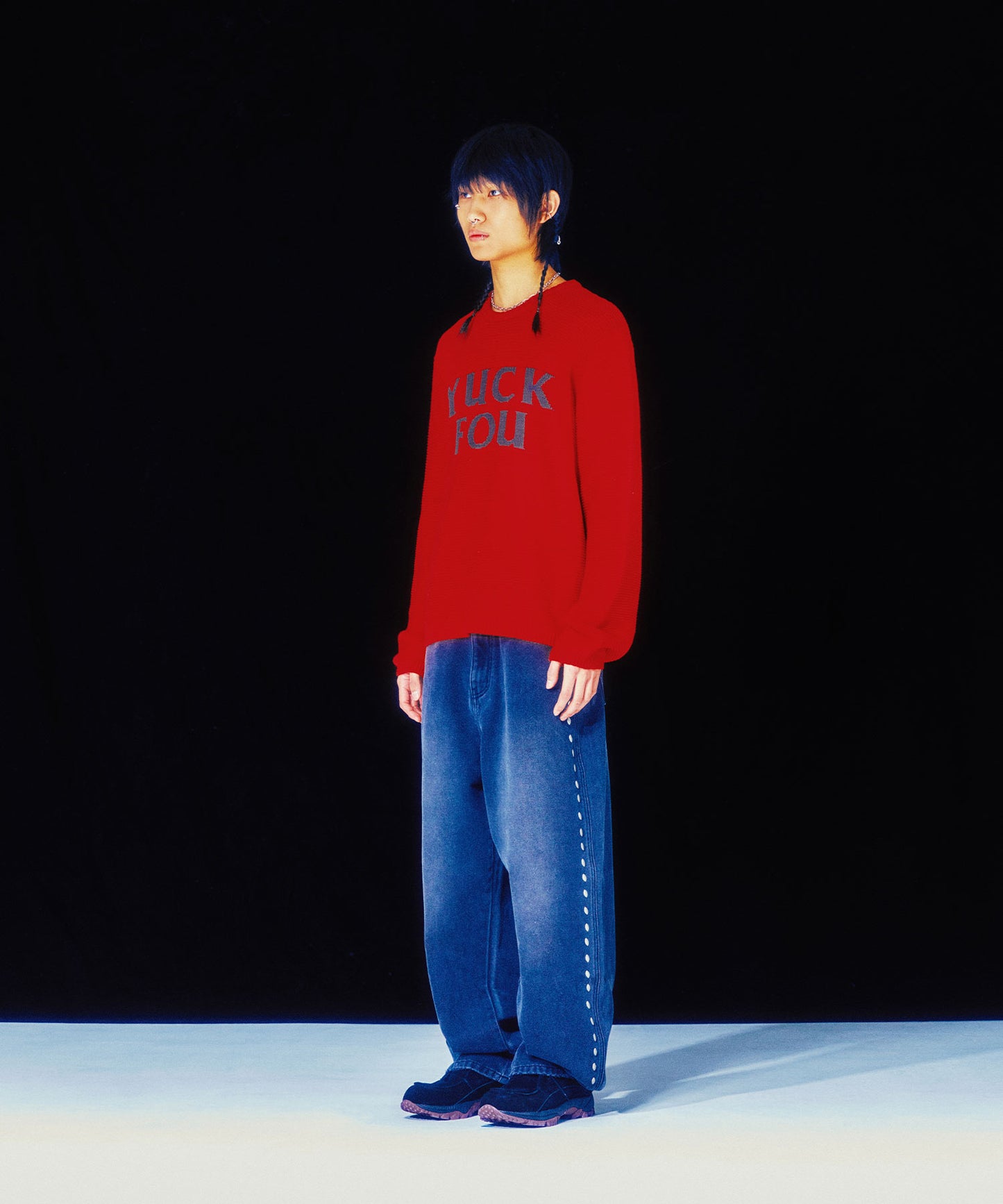 niceghostclub STUD DENIM BERMUDA PANTS [BLUE]