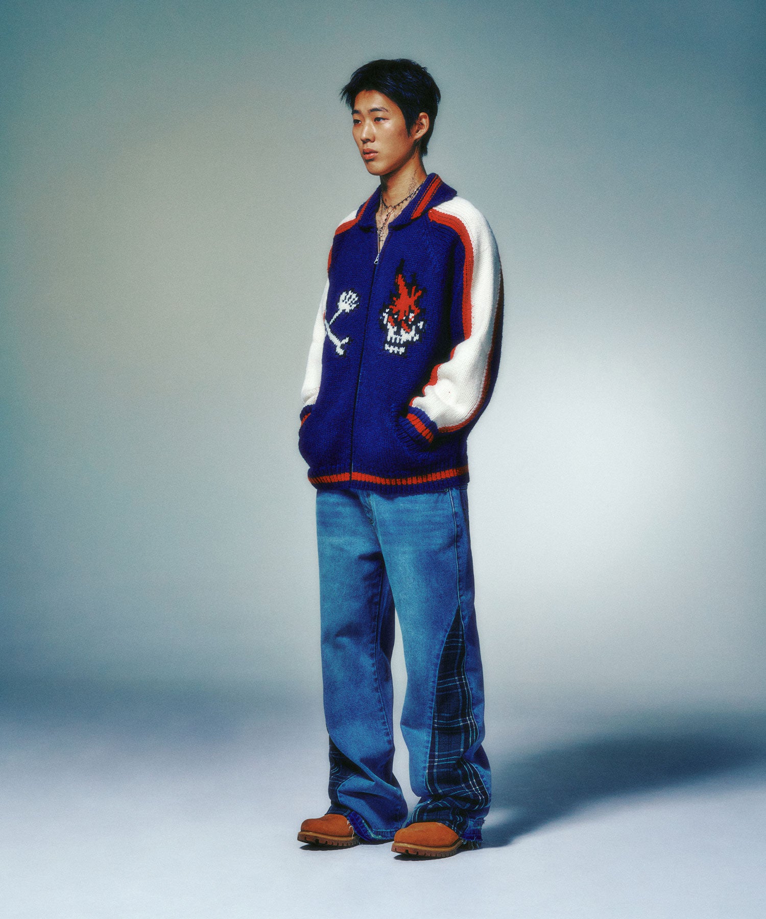 niceghostclub SKULL COWICHAN SWEATER [NAVY]