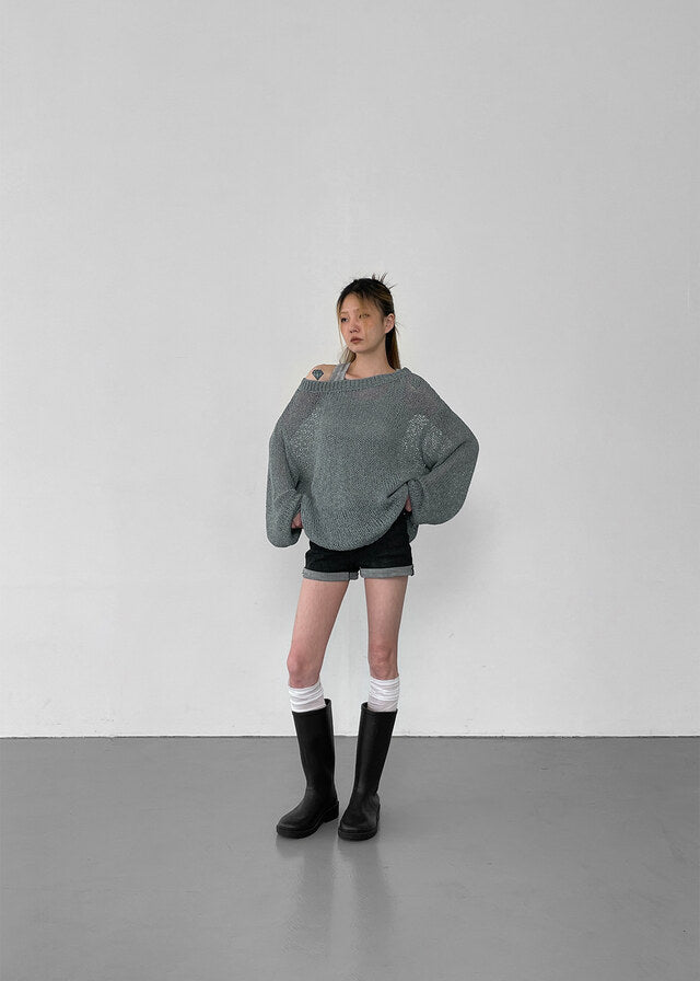 Summer Boat Neck Overfit Knit / 2colors