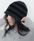 STRIPE LOGO KNIT BUCKET HAT_GREY BLACK