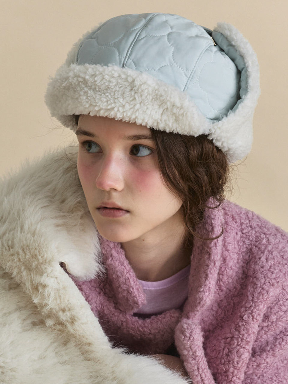 POESIEDAME PADDING EARFLAP HAT IN CLOVER ICEBERG