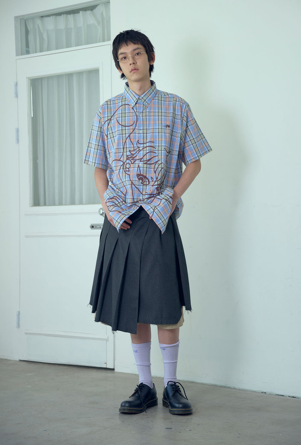 niceghostclub angel check big big half shirt [2colors]