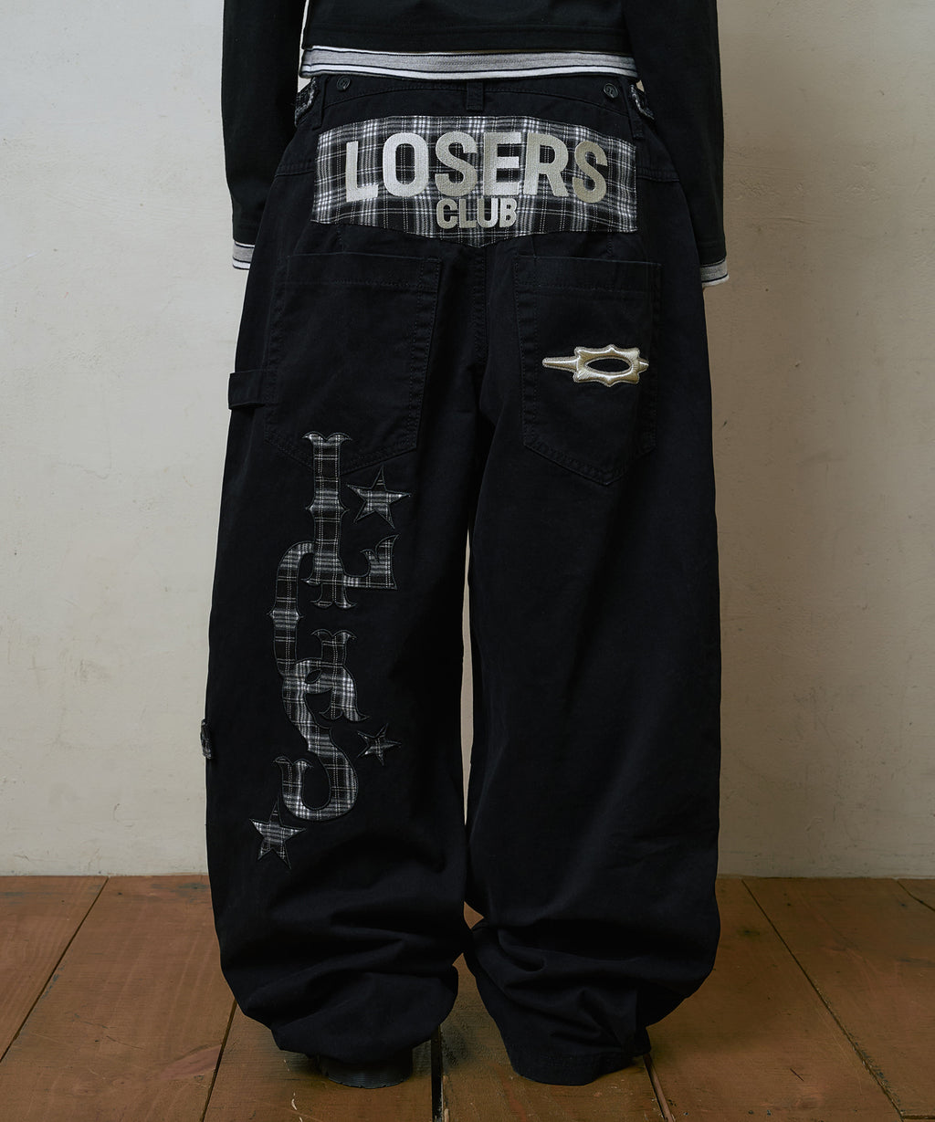 LSC CHECK PATCH WIDE COTTON PANT (BLACK)