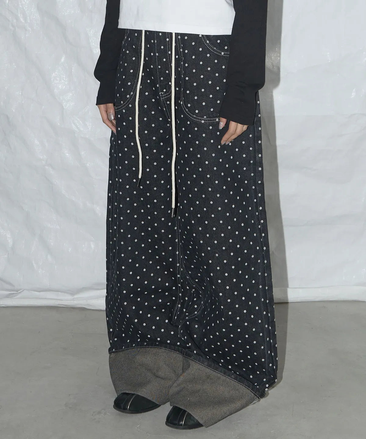 NASTY FANCY CLUB STRING DOT ROLL-UP PANTS / BLACK
