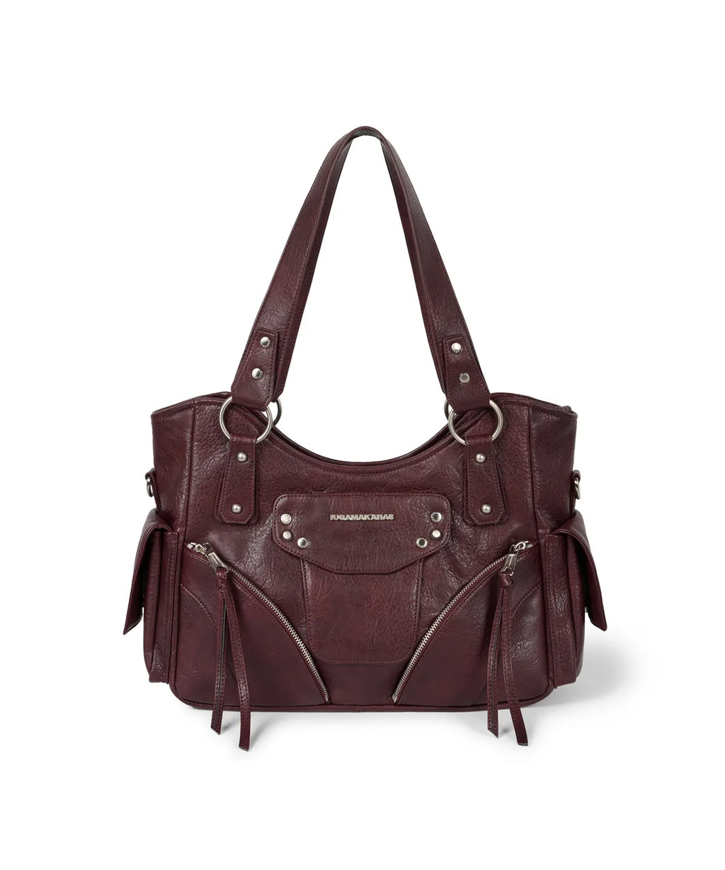 IUGA STUDDED LEATHER SHOULDER BAG / BURGUNDY
