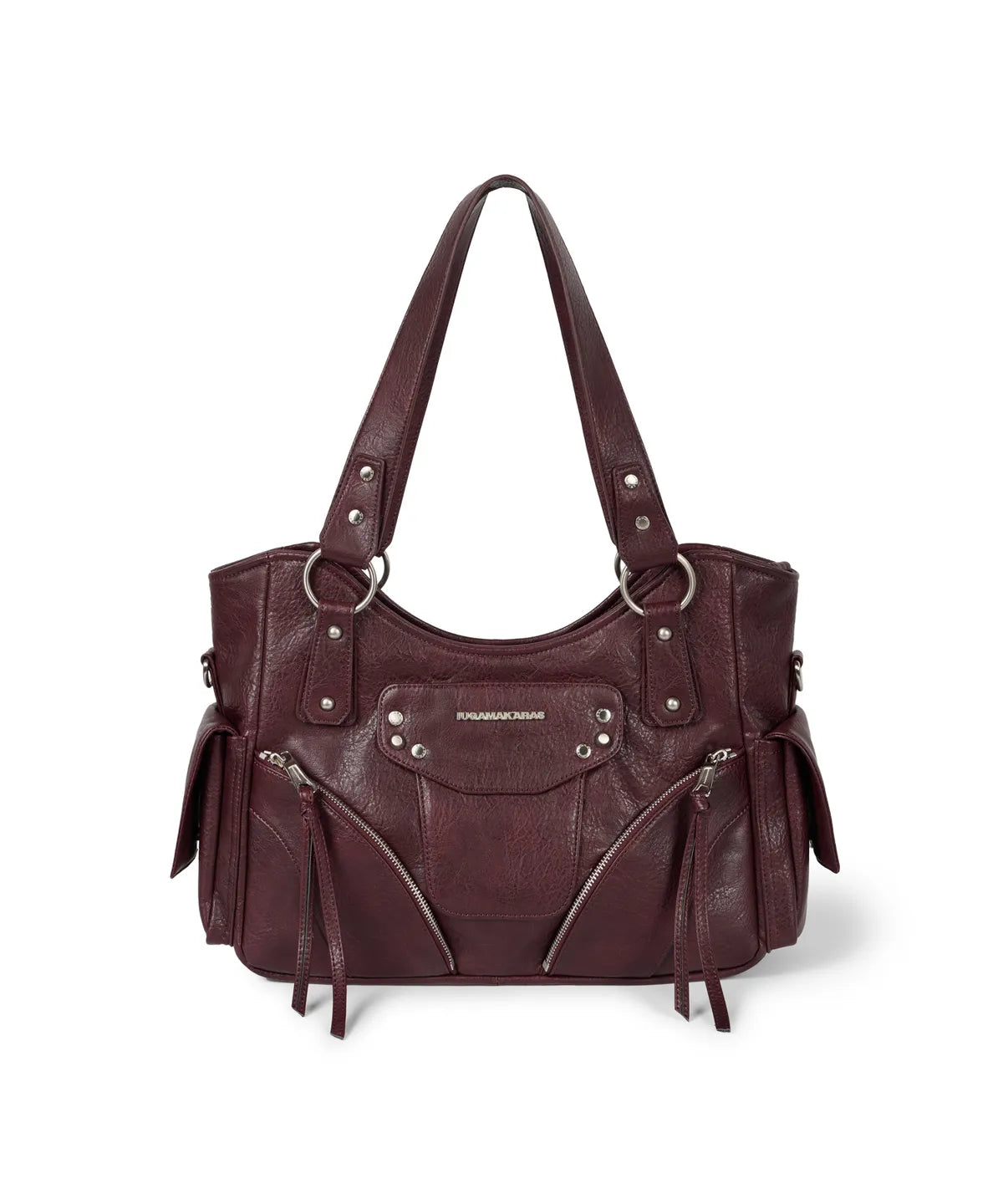 IUGA STUDDED LEATHER SHOULDER BAG / BURGUNDY