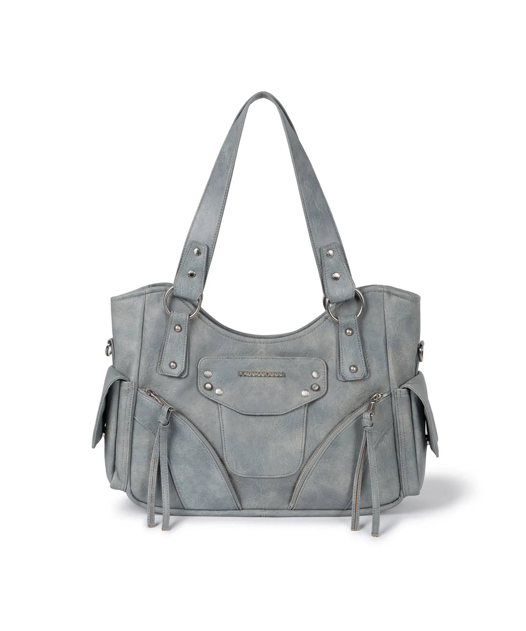 IUGA STUDDED LEATHER SHOULDER BAG / SKY BLUE