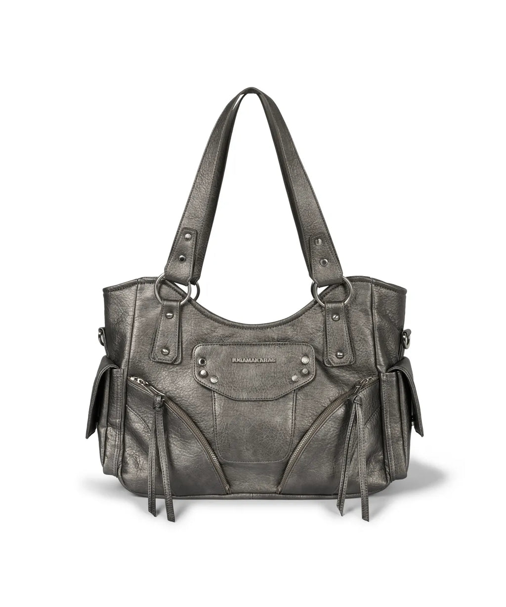 IUGA STUDDED LEATHER SHOULDER BAG / SILVER