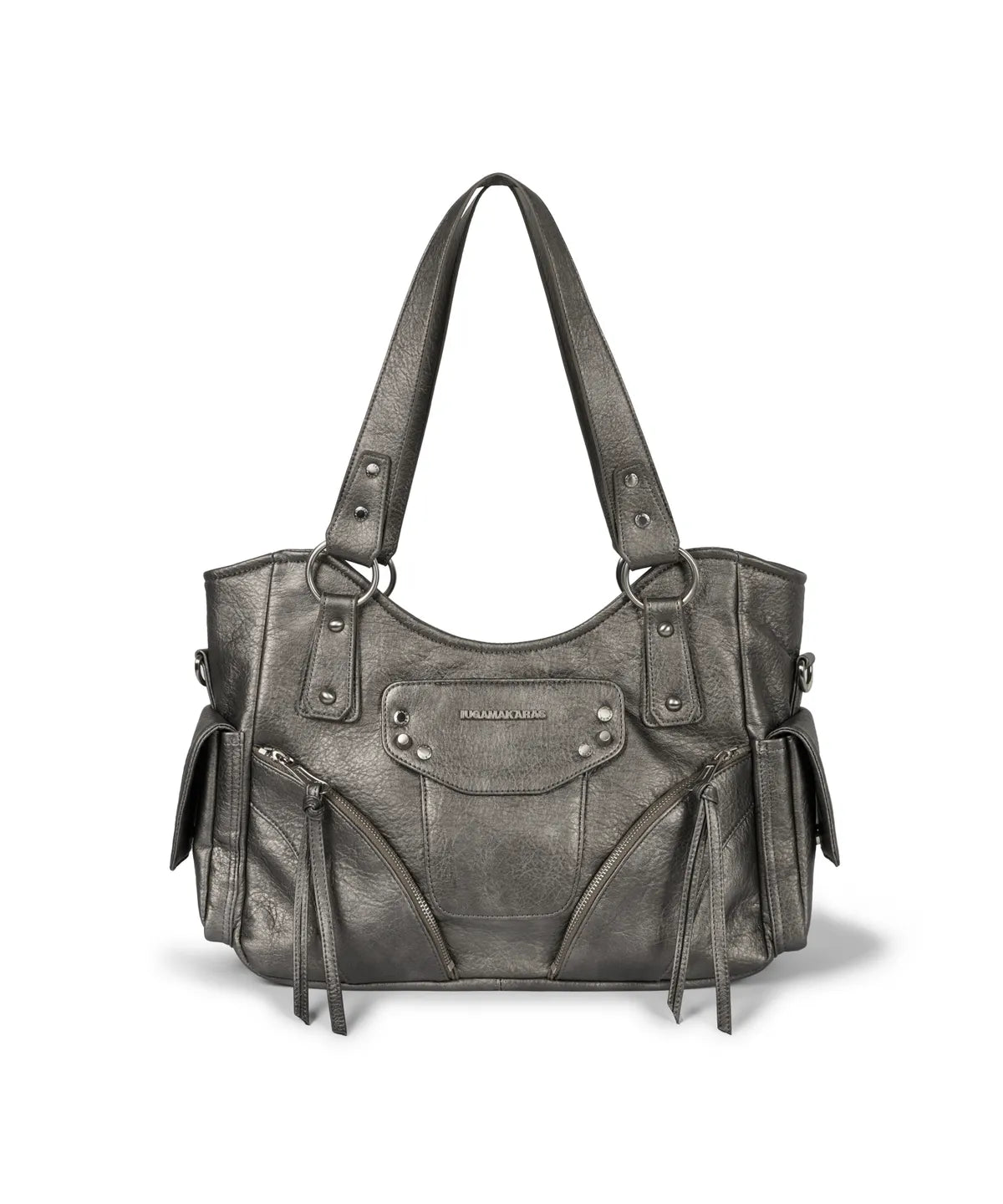 IUGA STUDDED LEATHER SHOULDER BAG / SILVER