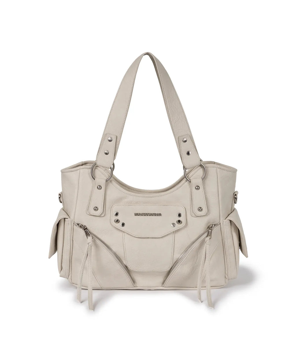 IUGA STUDDED LEATHER SHOULDER BAG / CREAMY