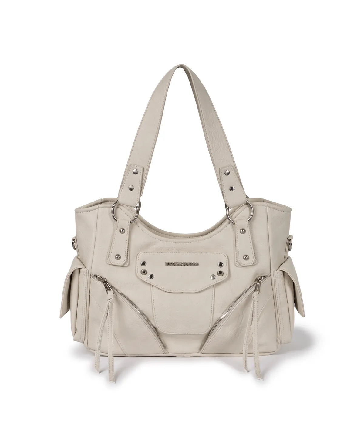 IUGA STUDDED LEATHER SHOULDER BAG / CREAMY