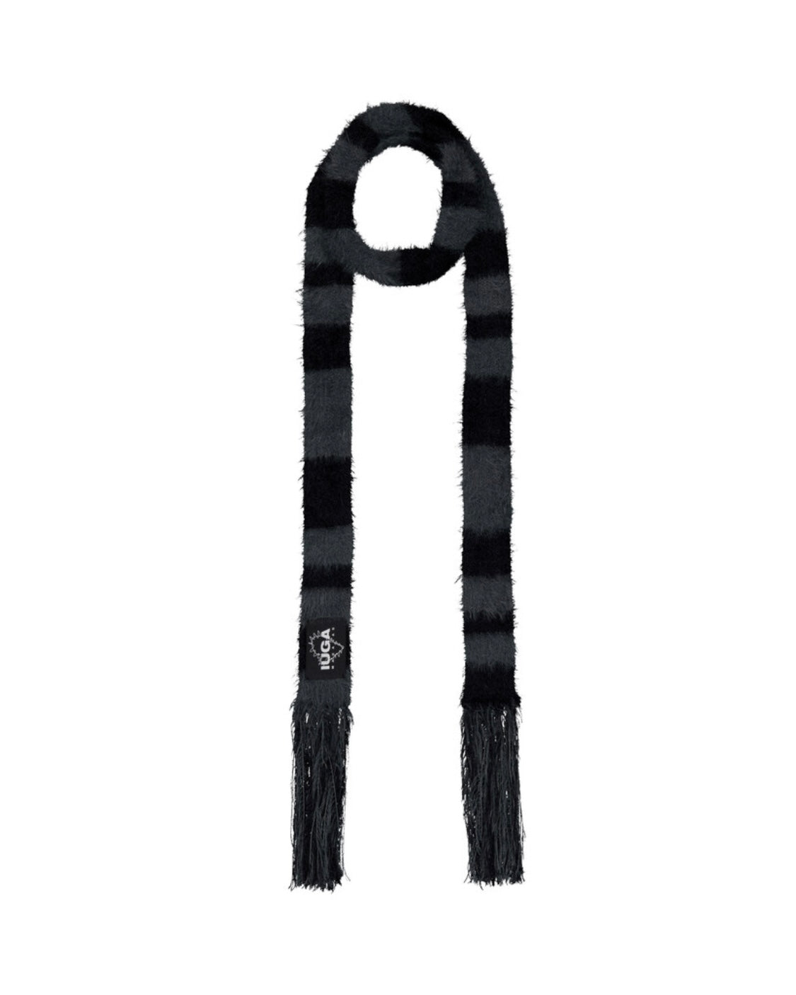 [winter同款🎀] IUGA STRIPED HAIRY SKINNY MUFFLER / BLACK