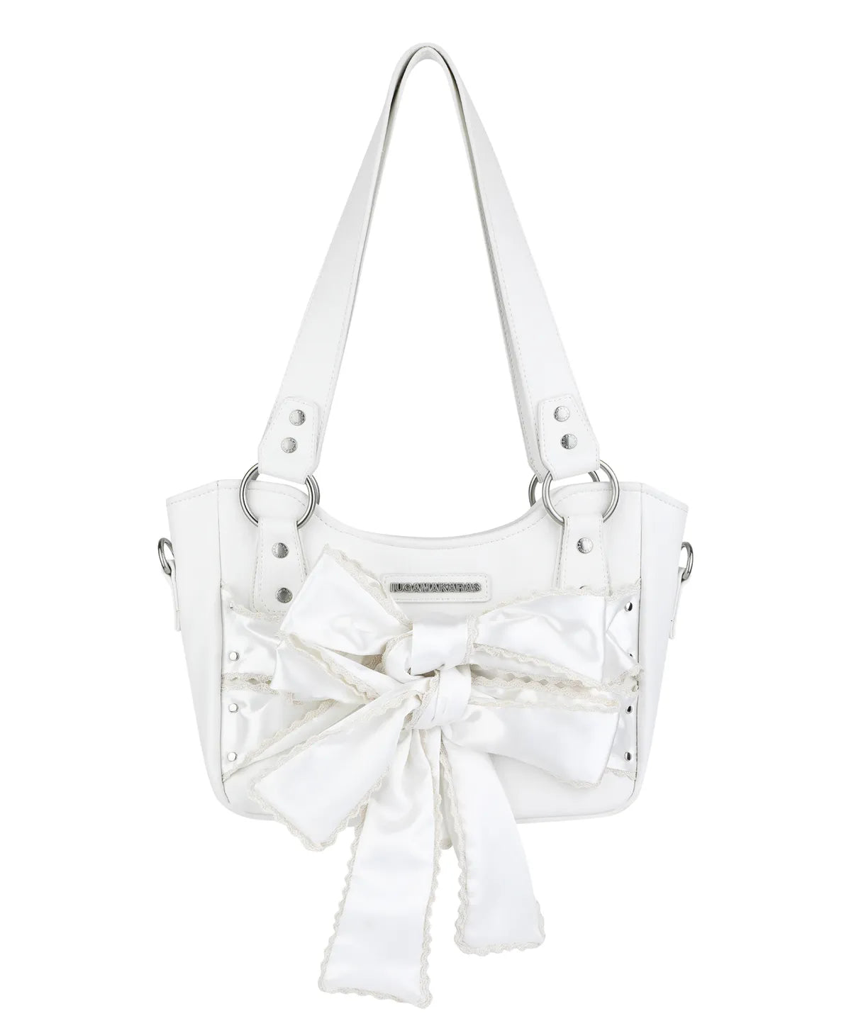Laced Ribbon Leather Shoulder Bag (White)