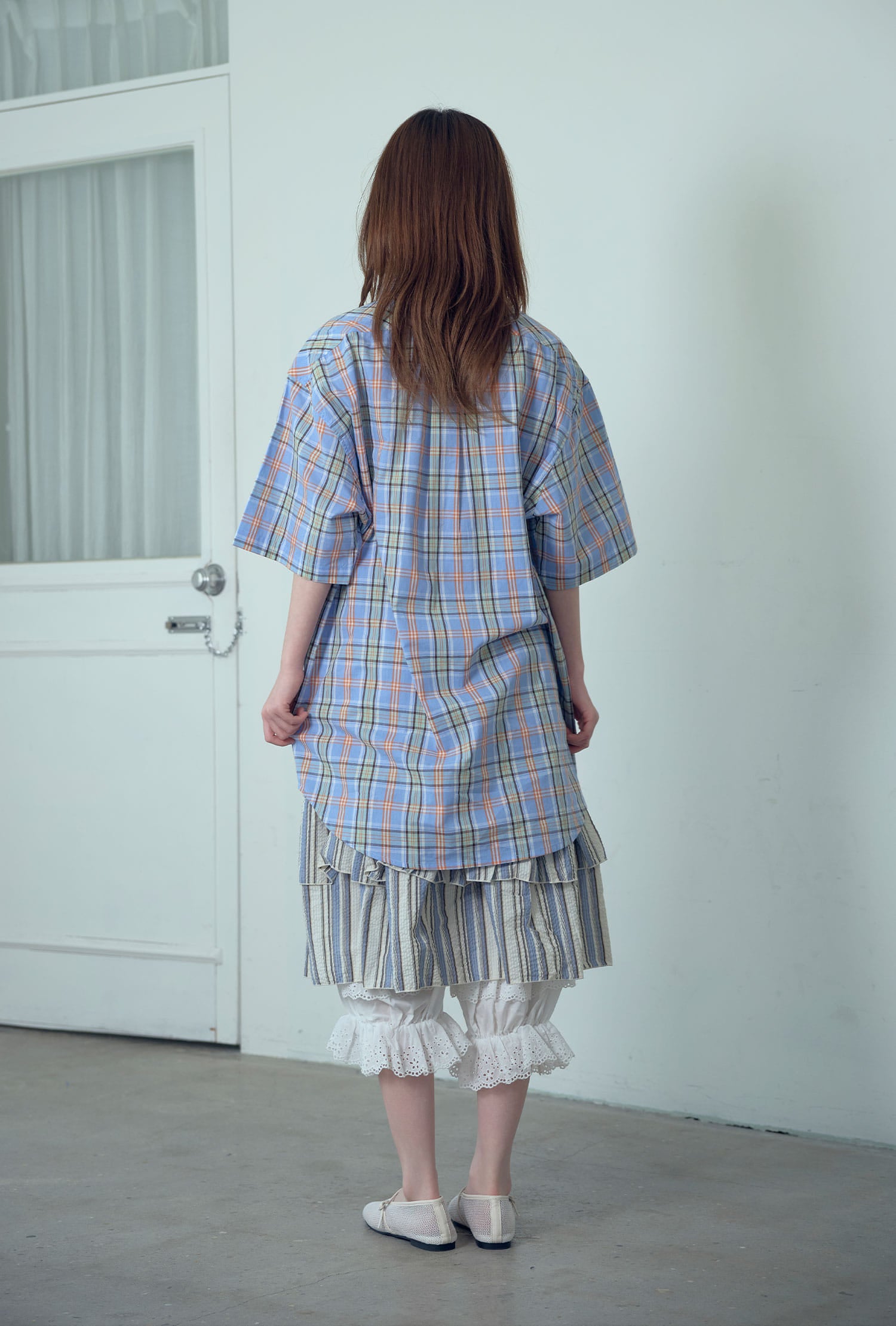 niceghostclub angel check big big half shirt [2colors]