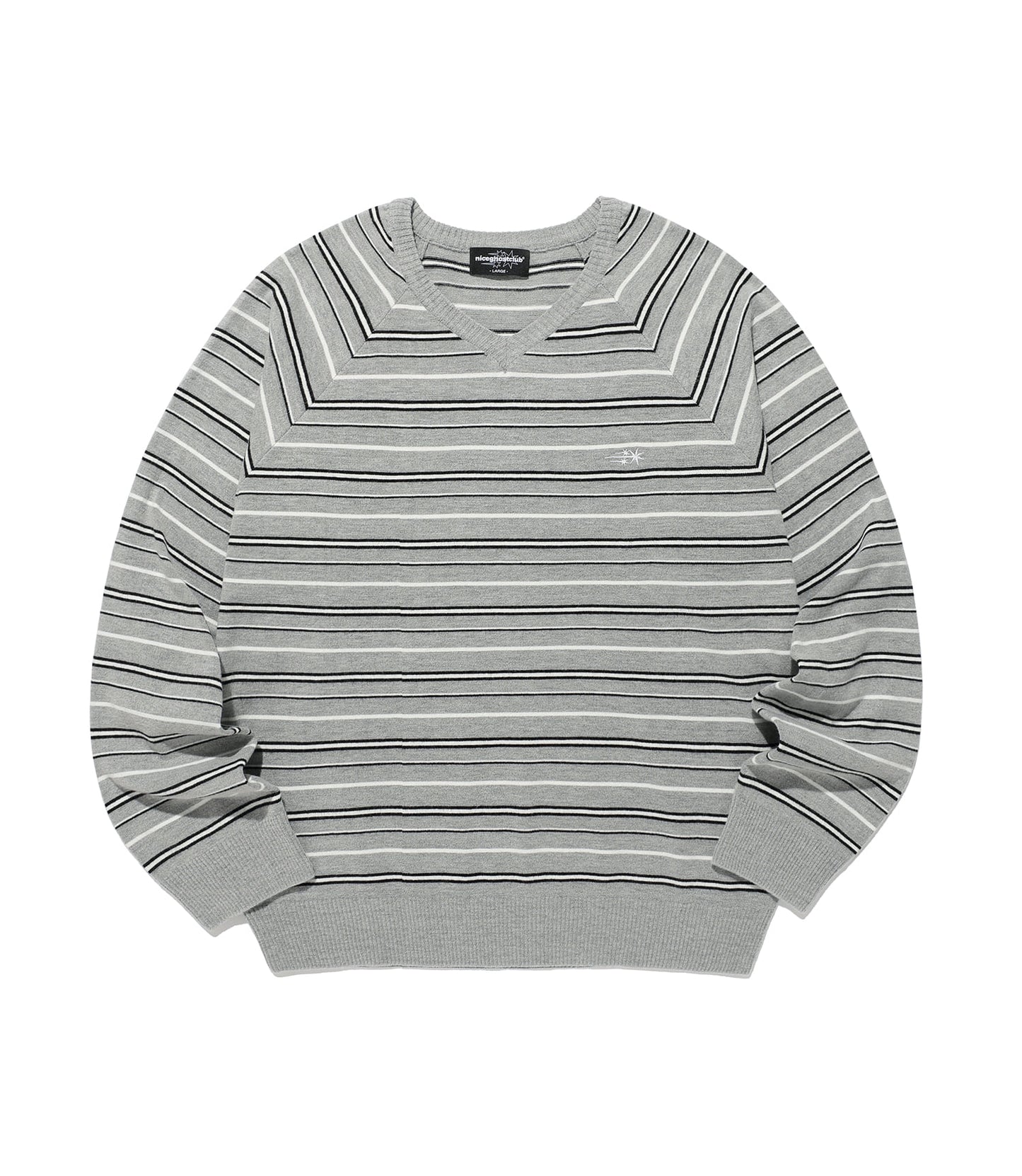 MULTI STRIPE 3STAR V NECK KNIT [GREY]