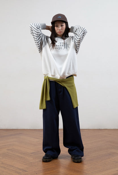 STRIPE 3STAR RAGLAN SWEATSHIRTS [WHITE]