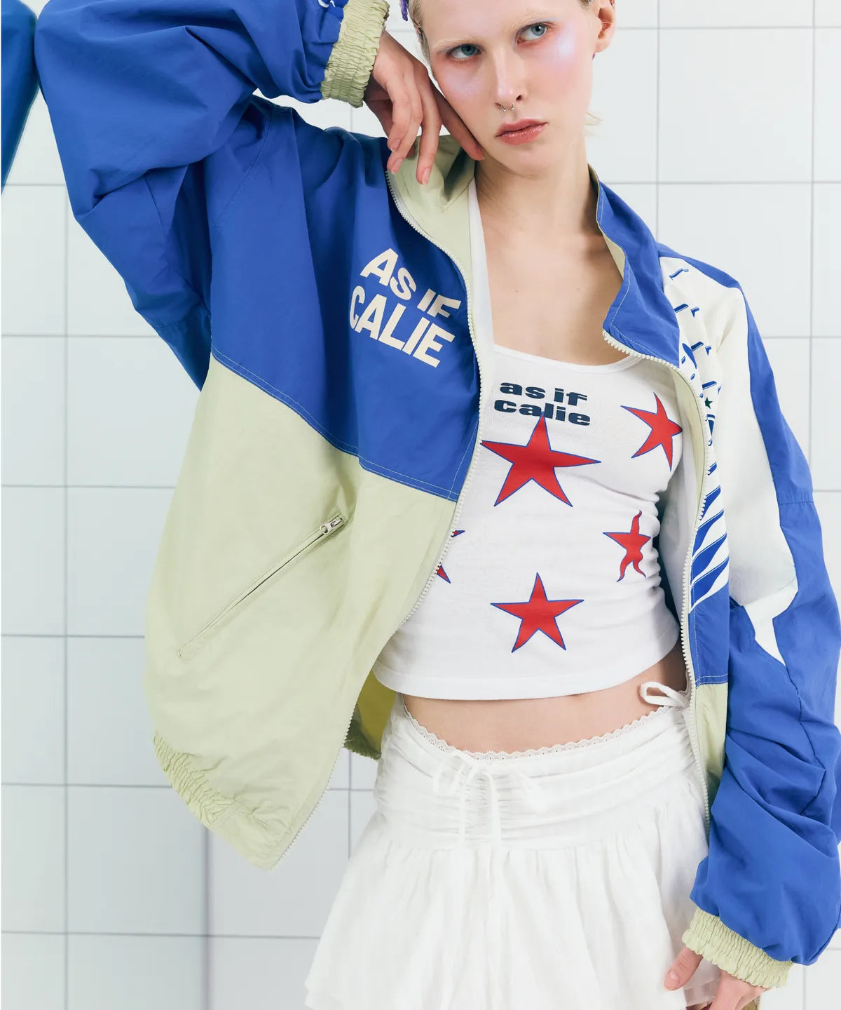 SHIRRING STAR SLEEVELESS TOP WHITE