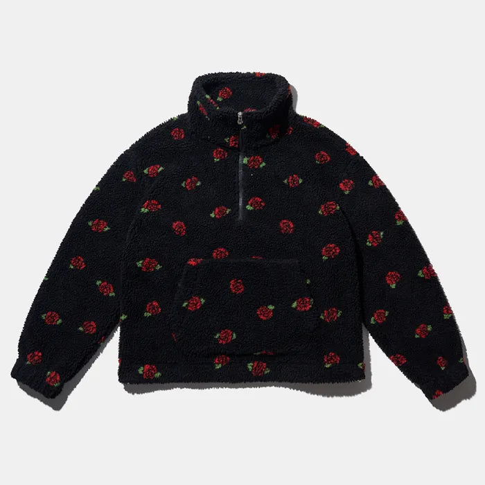 ROSE PATTERN FLEECE ANORAK_BLACK