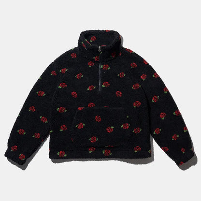 ROSE PATTERN FLEECE ANORAK_BLACK