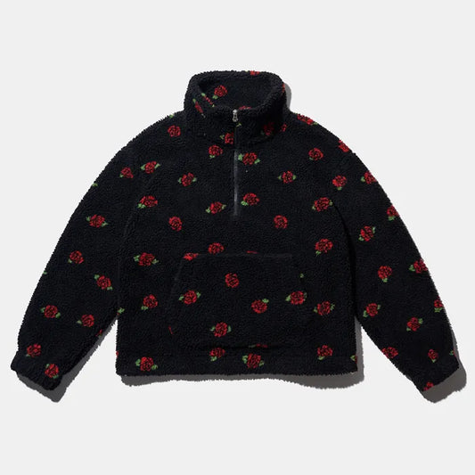 ROSE PATTERN FLEECE ANORAK_BLACK