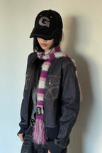 IUGA Striped Hairy Skinny Muffler (Magenta)