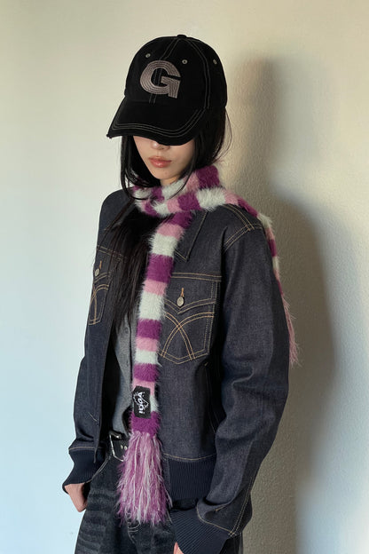 IUGA Striped Hairy Skinny Muffler (Magenta)