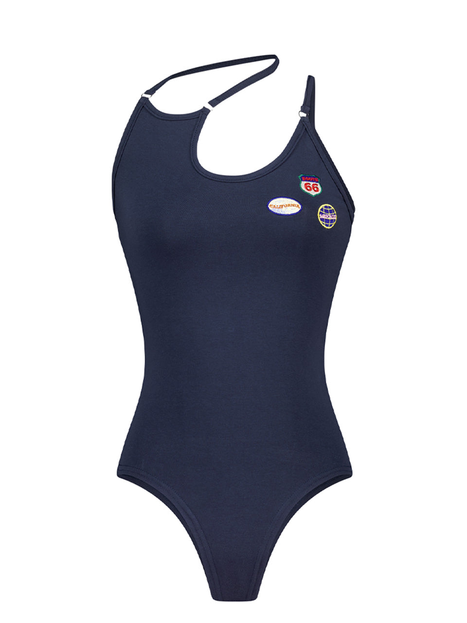 [asif calie] EMBROIDERY STRAP BODY SUIT DARK NAVY