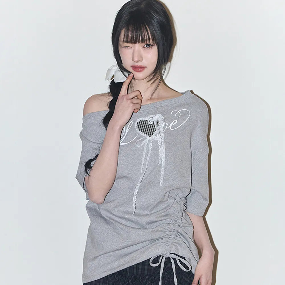 Illigo LOVE ONE SHOULDER OVERFIT T-SHIRT - Melange Grey