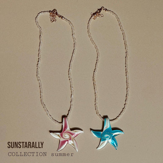 Glitter Sunstar Necklace - pink/blue