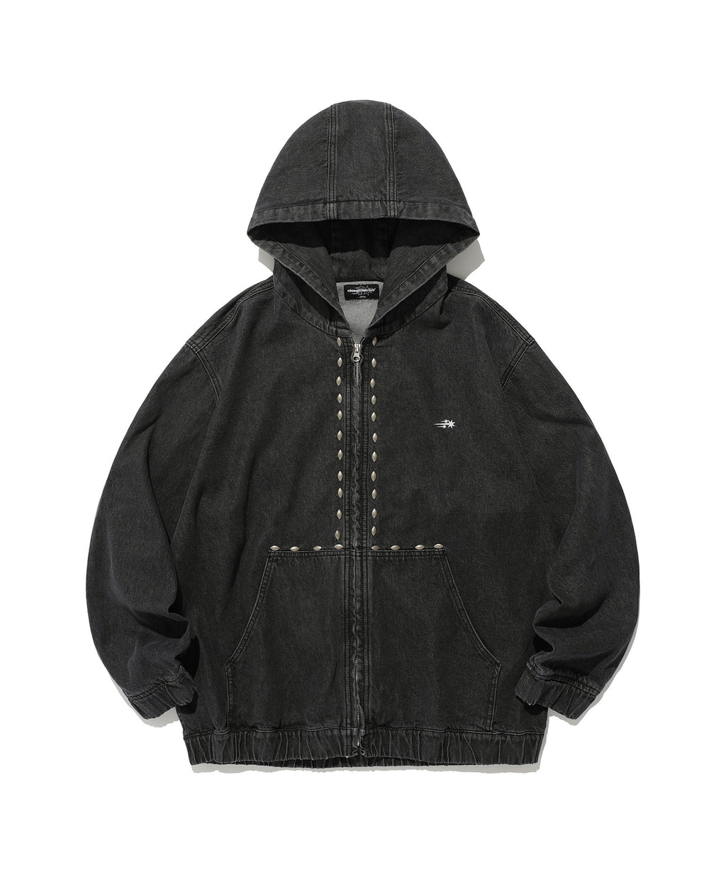 niceghostclub  STUD DENIM HOODIE JACKET [BLACK]
