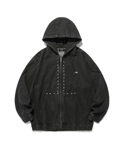 niceghostclub  STUD DENIM HOODIE JACKET [BLACK]