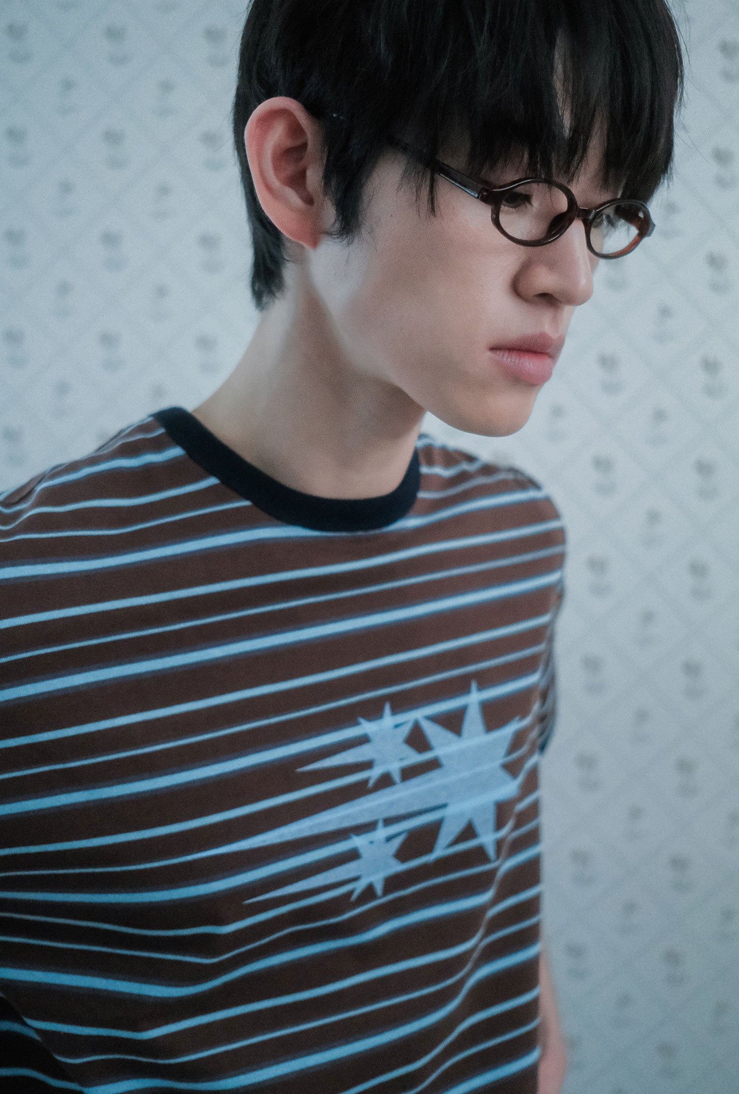 niceghostclub stripe 3star basic ringer tee [brown]