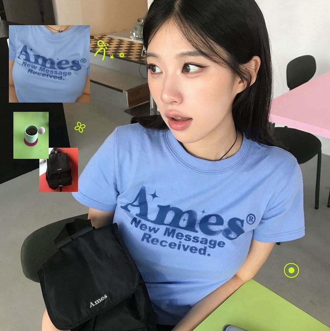 Ames-Worldwide ROUND HEM CROP TEE BLUE