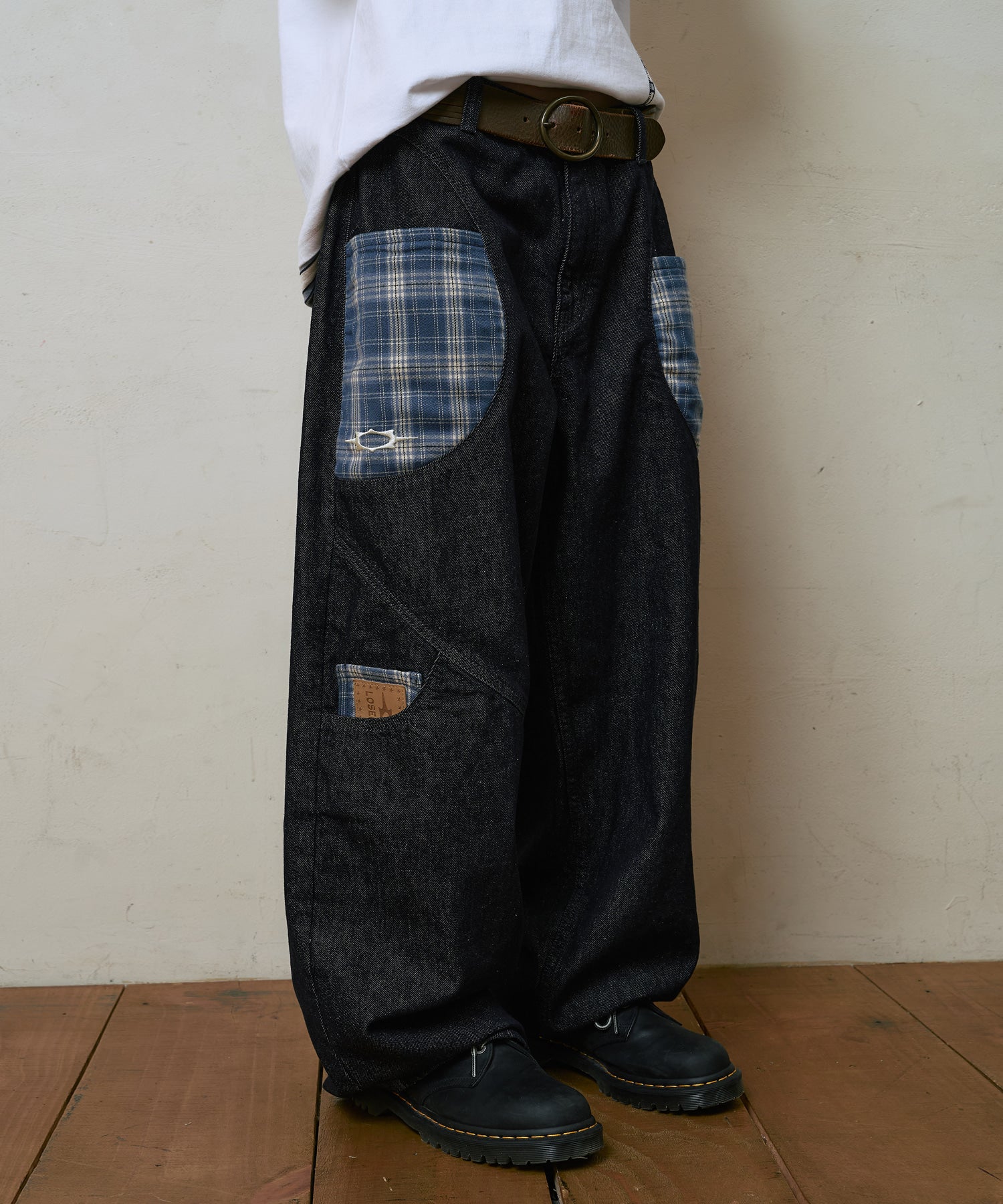 LSC CHECK PATCH WIDE COTTON PANT (INDIGO)