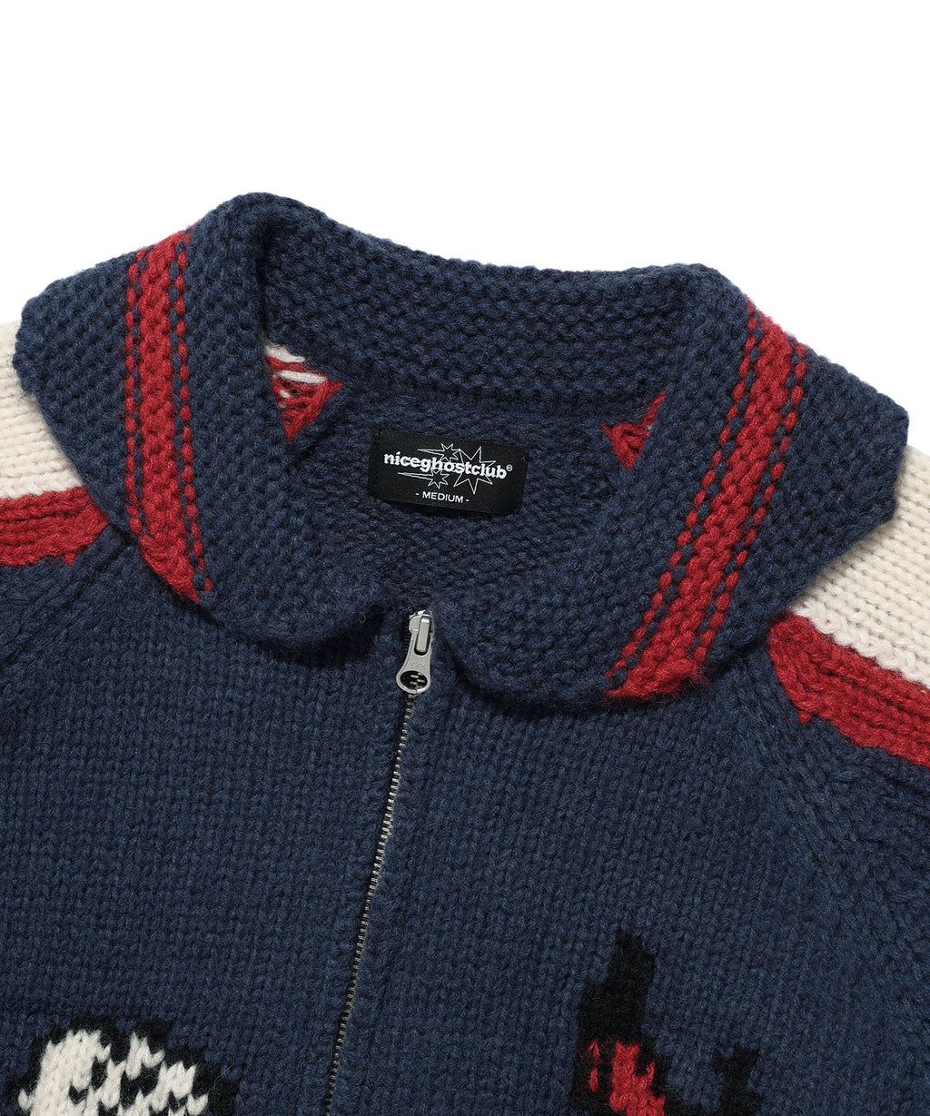 niceghostclub SKULL COWICHAN SWEATER [NAVY]