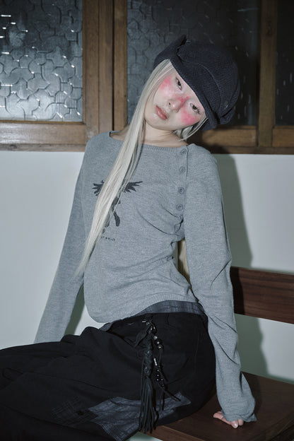 hugyourskin Fallen angel button knit top (Grey)