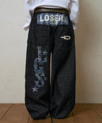 LSC CHECK PATCH WIDE COTTON PANT (INDIGO)