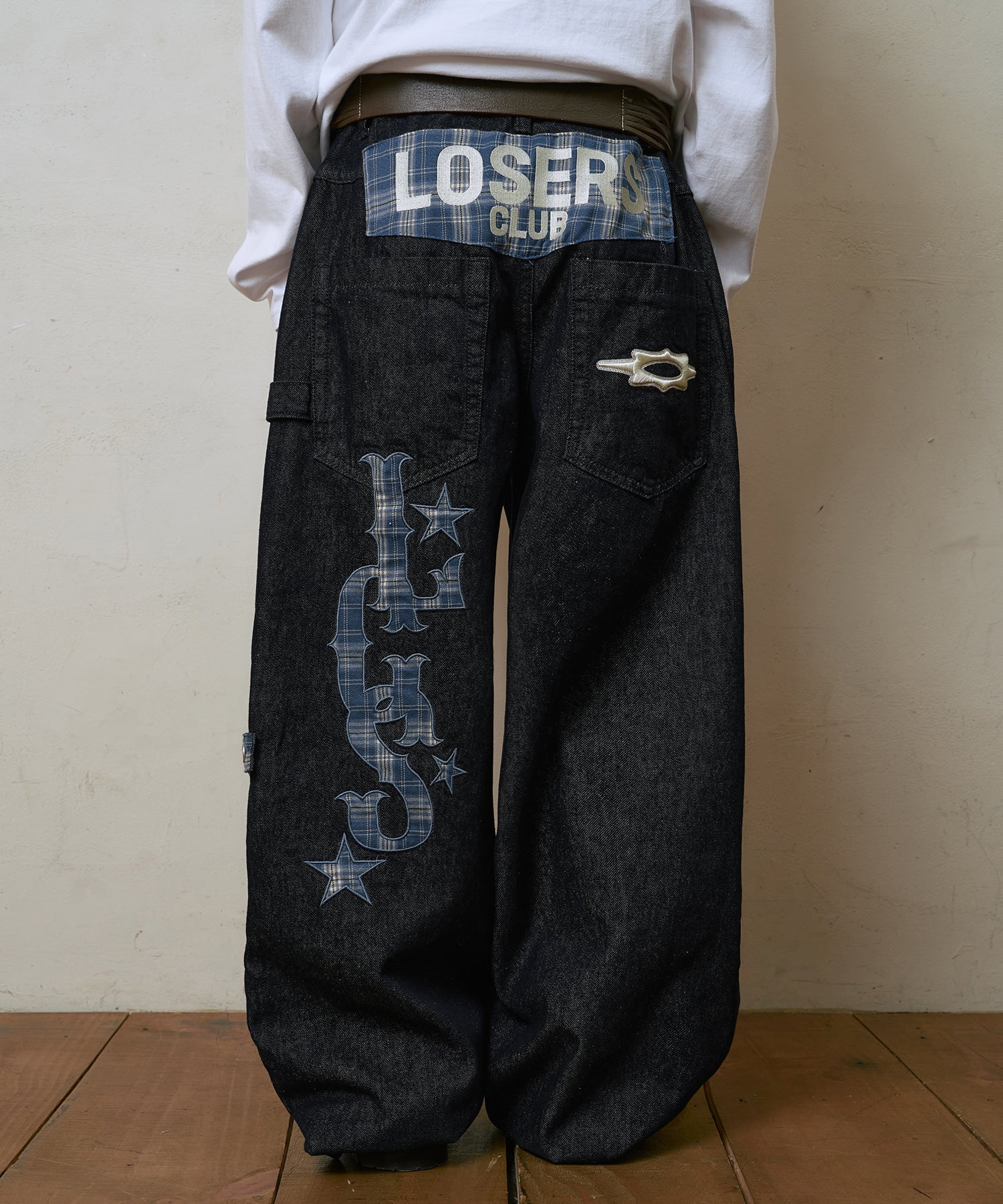 LSC CHECK PATCH WIDE COTTON PANT (INDIGO)