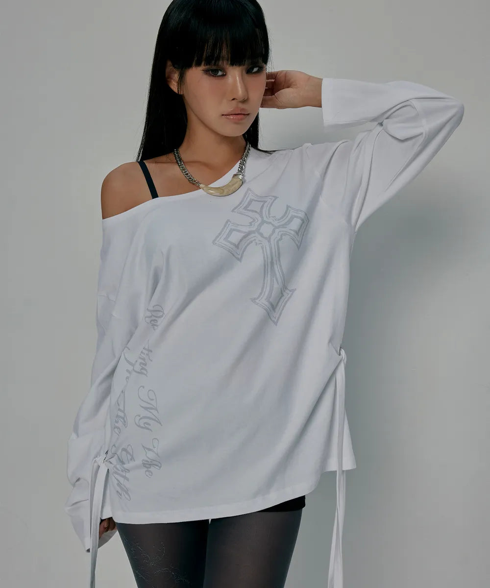 GILA ARCHIVE ONE SHOULDER GRAPHIC LONG SLEEVE_WHITE