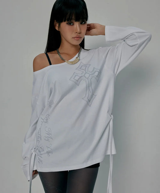 GILA ARCHIVE ONE SHOULDER GRAPHIC LONG SLEEVE_WHITE