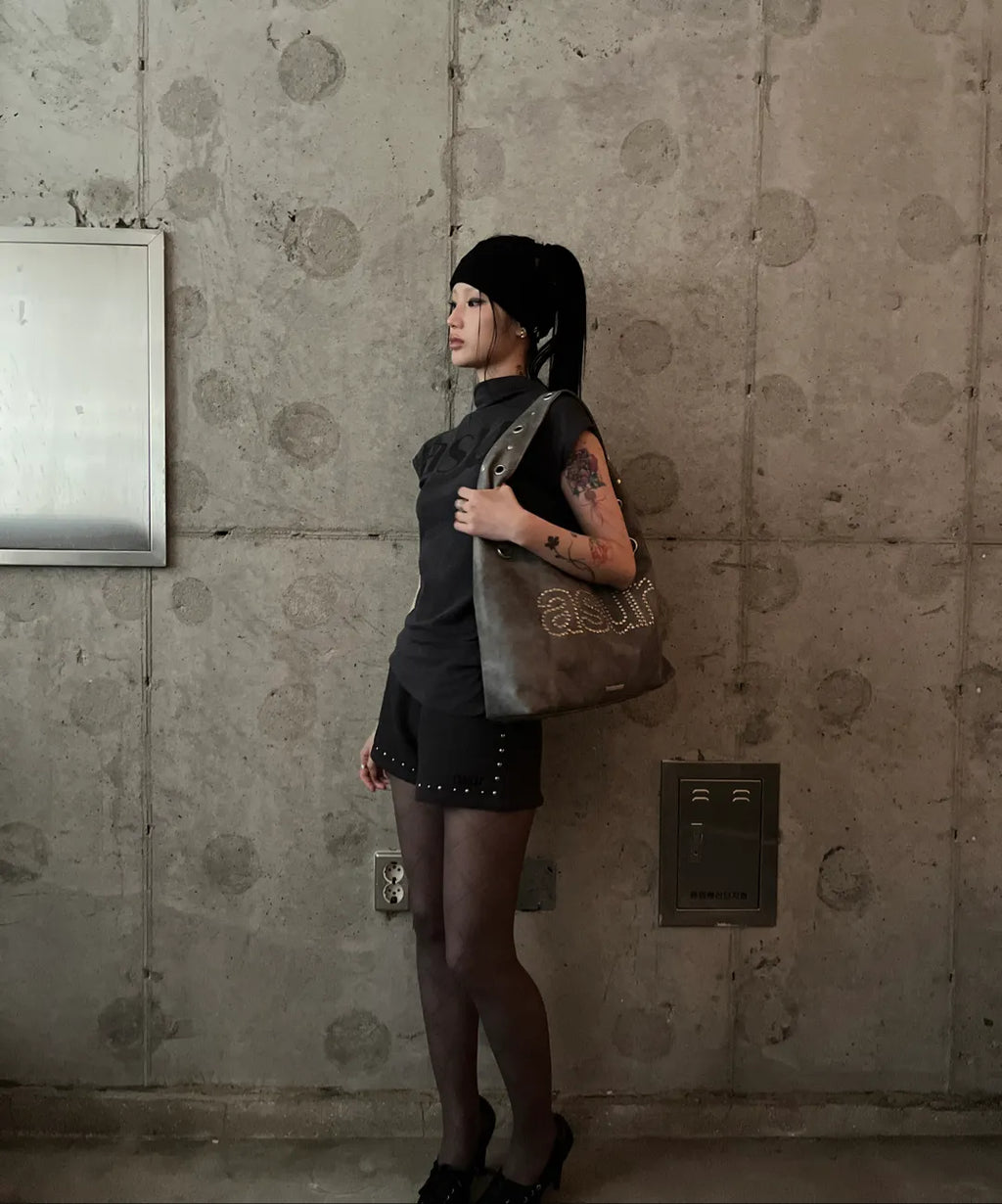 AS YOU ARE CRASH EYELET SHOULDER BAG - CHARCOAL